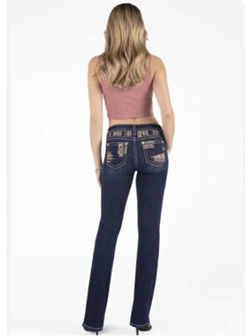 Miss Me Dark Wash Skinny Jeans with Orange Embroidery Size 29